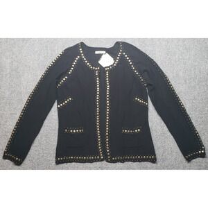 Caprice Sweater Cardigan Womens M Black Brass Metal Bead Long Sleeve New
